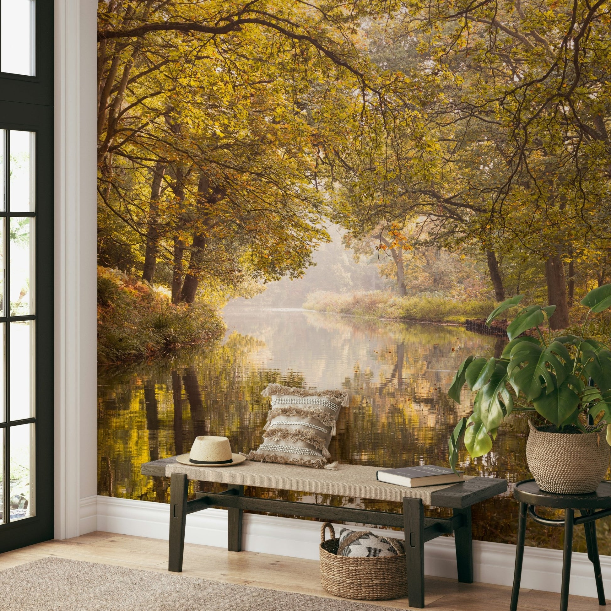 Calm forest and canal wall design

