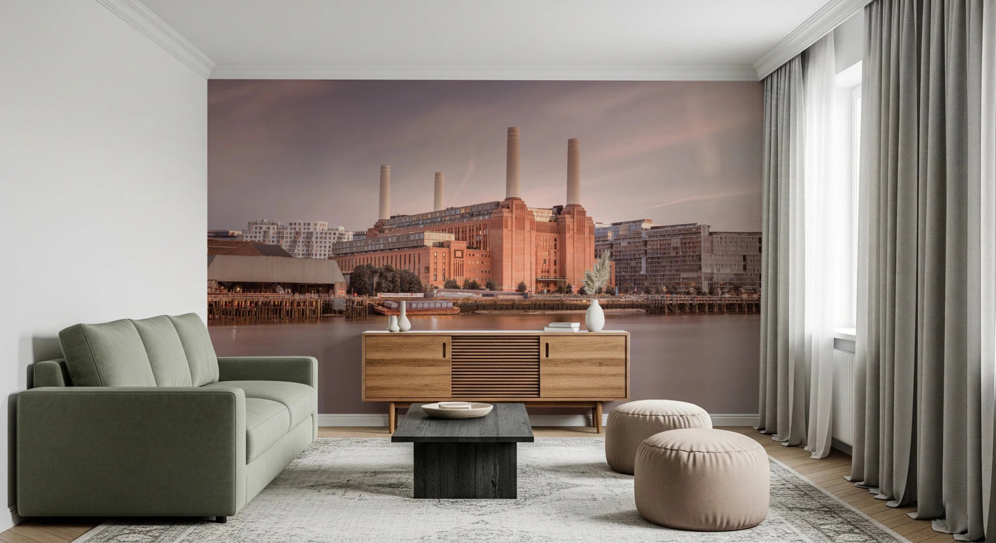 Industrial aesthetic captured in this Battersea Power Station hallway wall mural.