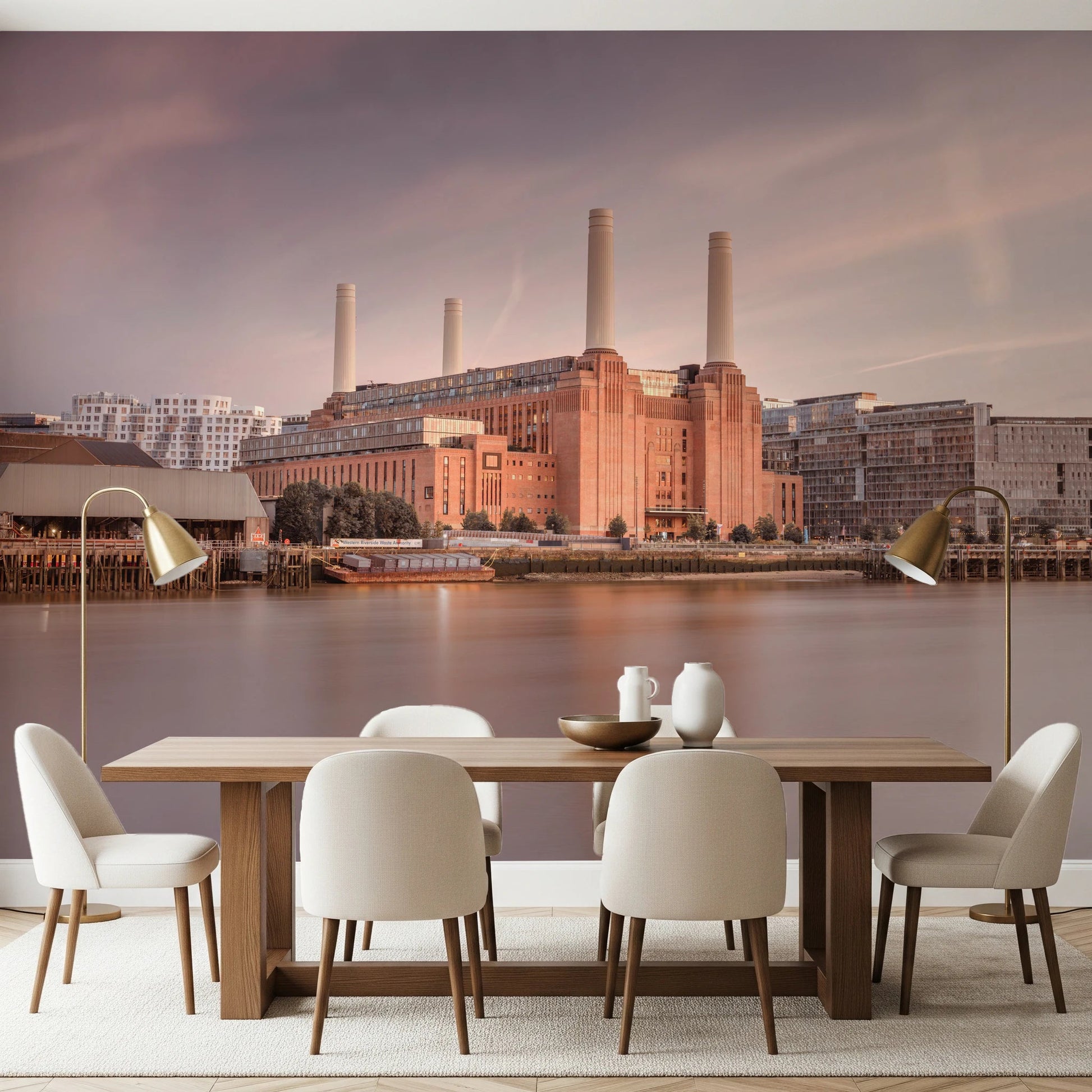 Panoramic shot of Battersea Power Station for a custom dining area wall mural.