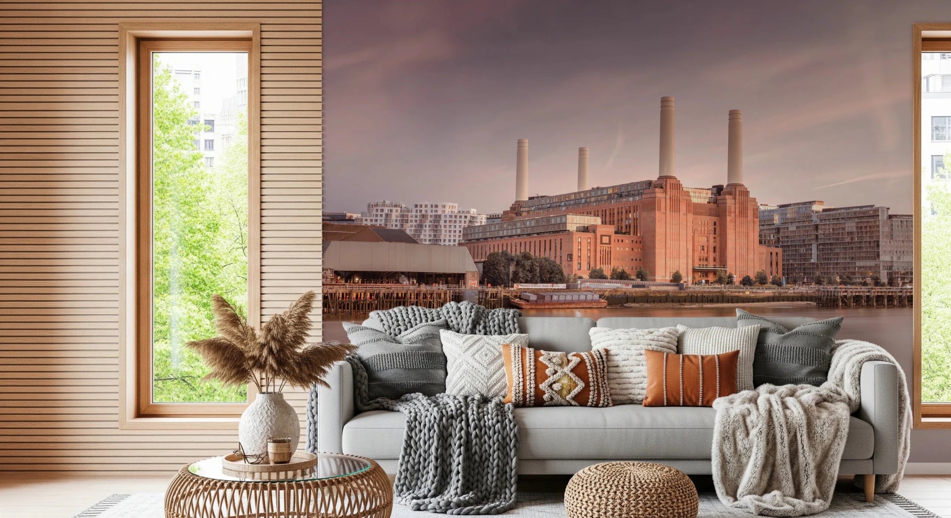 Architectural view of the Battersea Power Station wall mural design.
