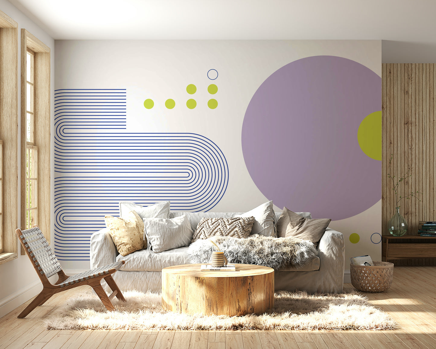 Bauhaus-inspired mural in bold primary colors

