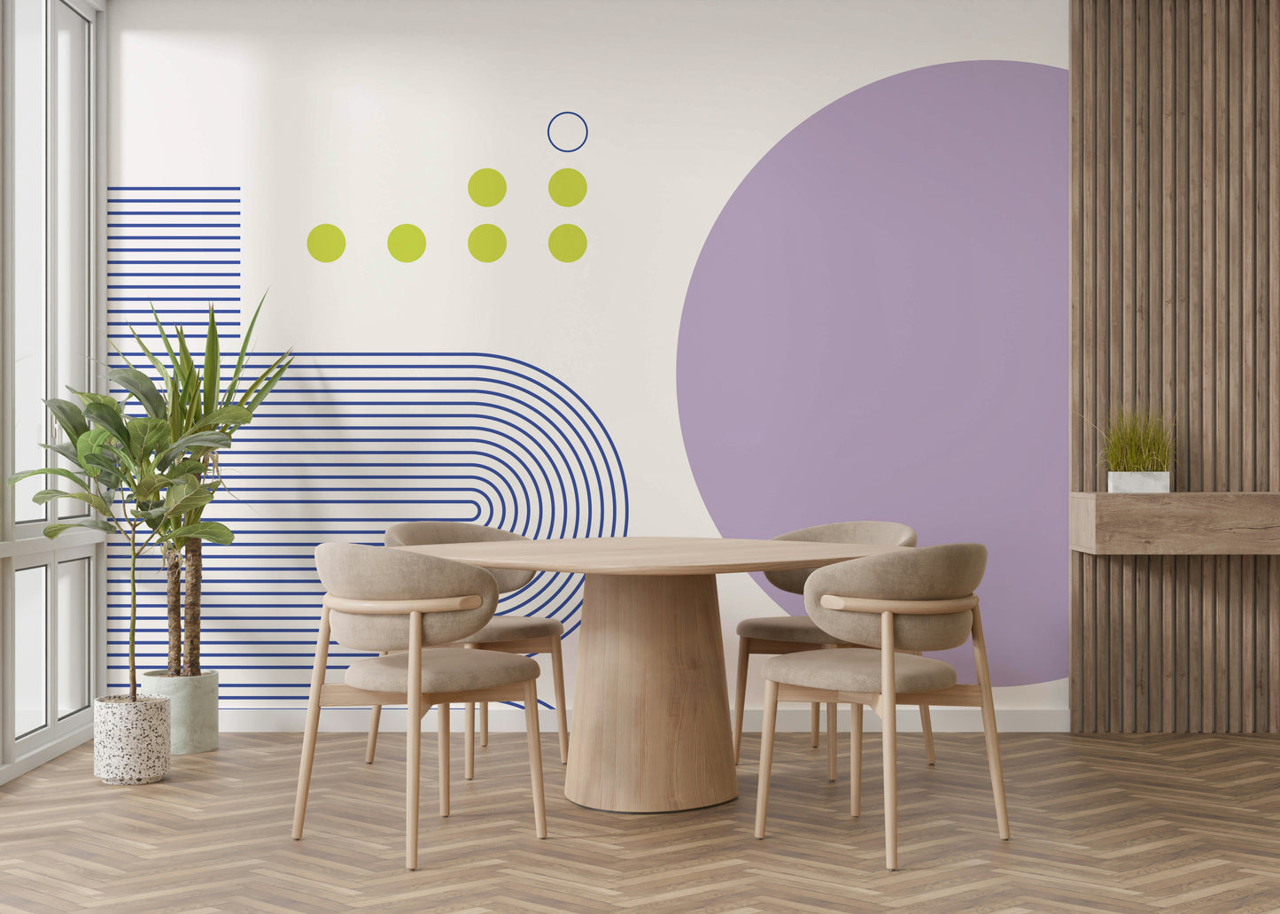 Modern geometry mural inspired by Bauhaus style

