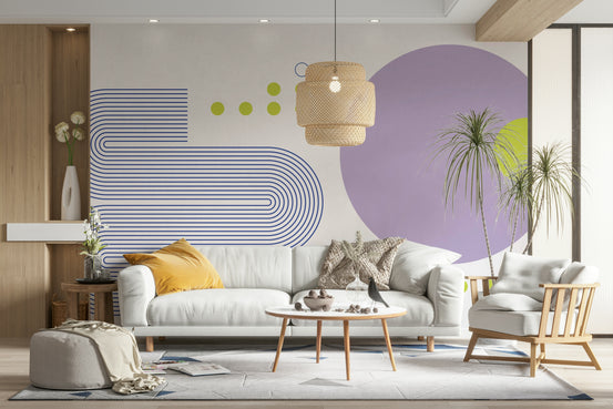 Bold Bauhaus wall mural with geometric shapes

