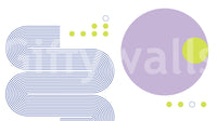 Bold Bauhaus Geometry wall mural close-up showing navy winding lines, a lavender circle and lime dots on white