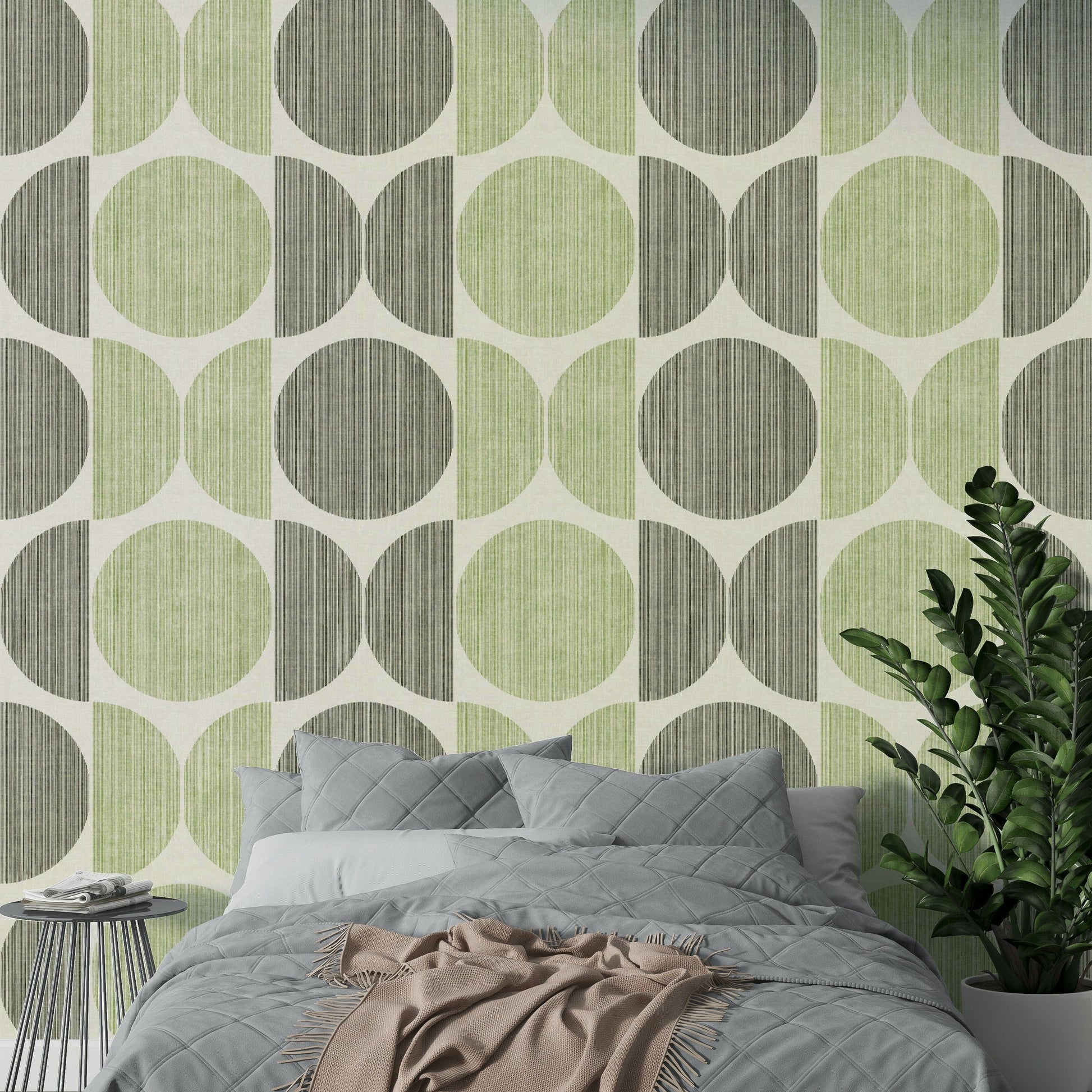 A serene sage geometric wall mural for your decor.

