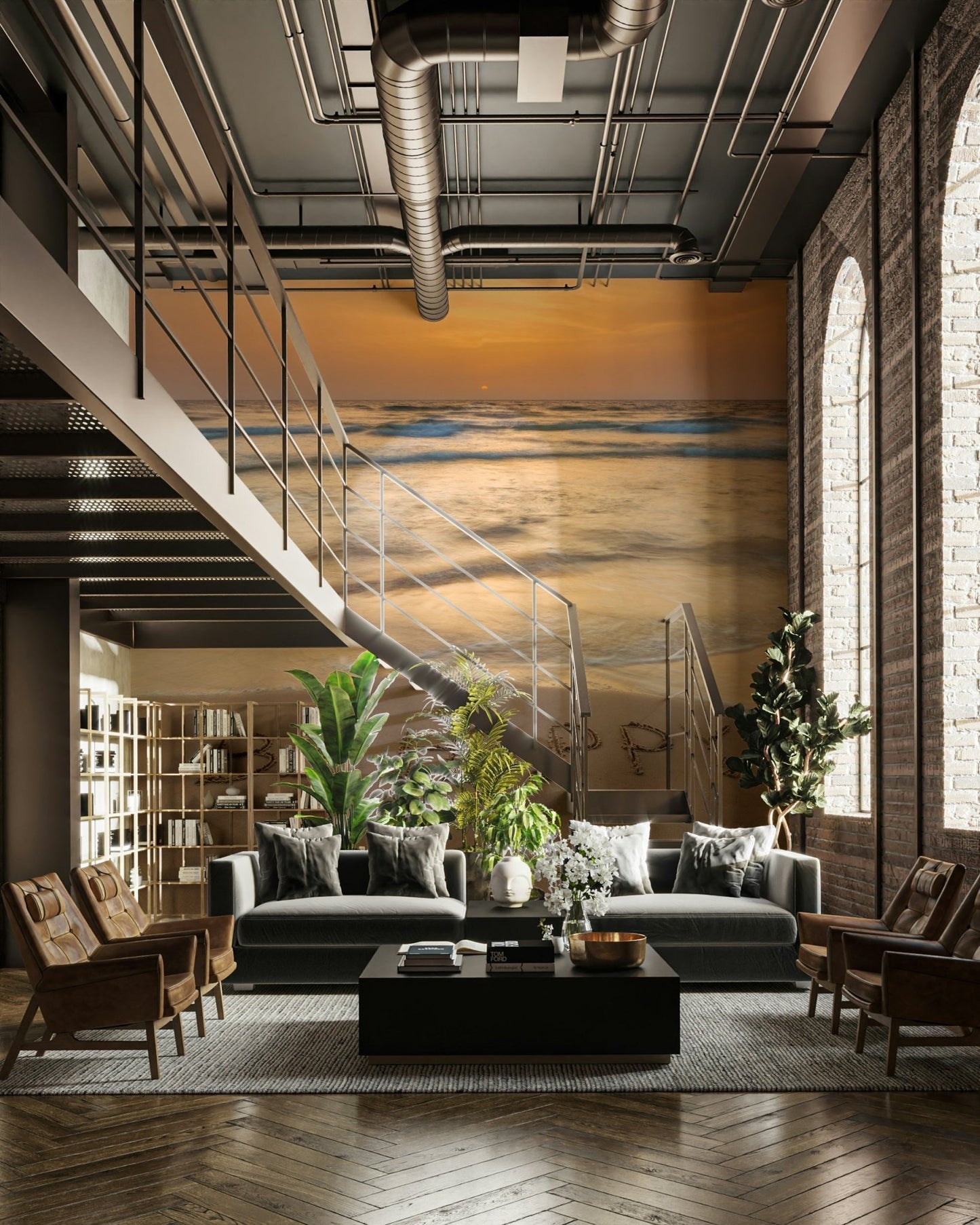 Golden beach sunset wall mural
