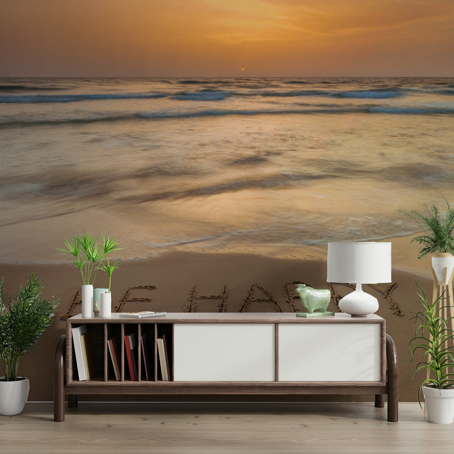 Peaceful beach wall mural design
