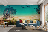 Scenic wallpaper with cartoon shapes and colors

