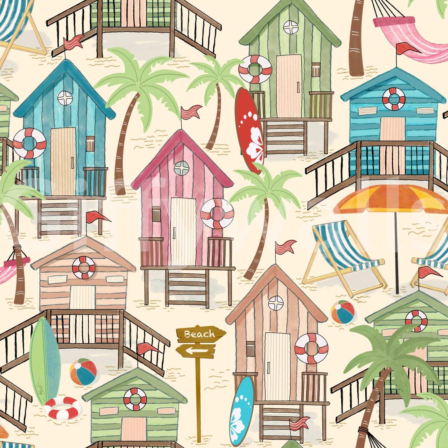 Beach Huts Bliss Wallpaper⁠