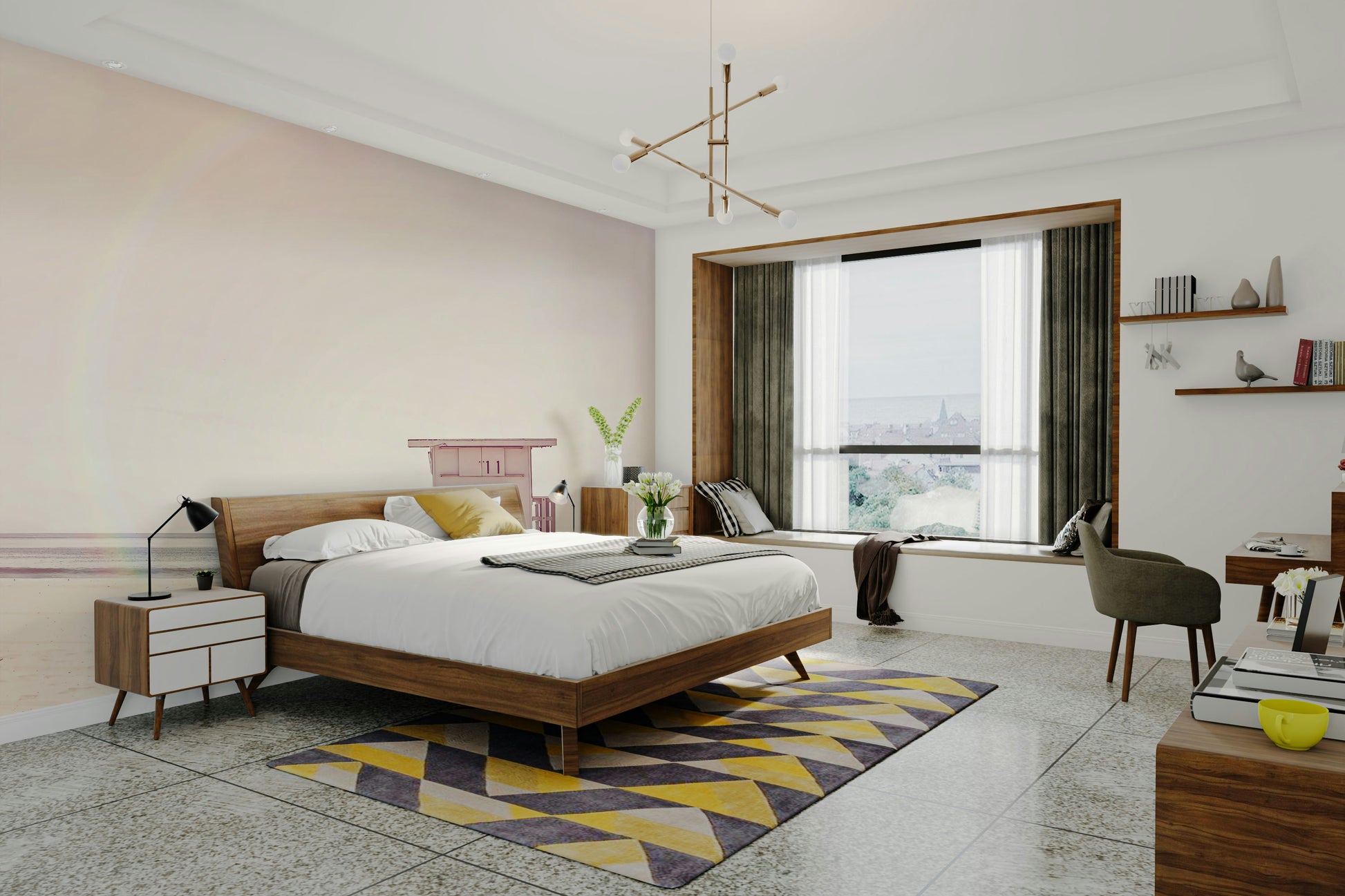 Bright and cheerful beach hut pattern for interiors

