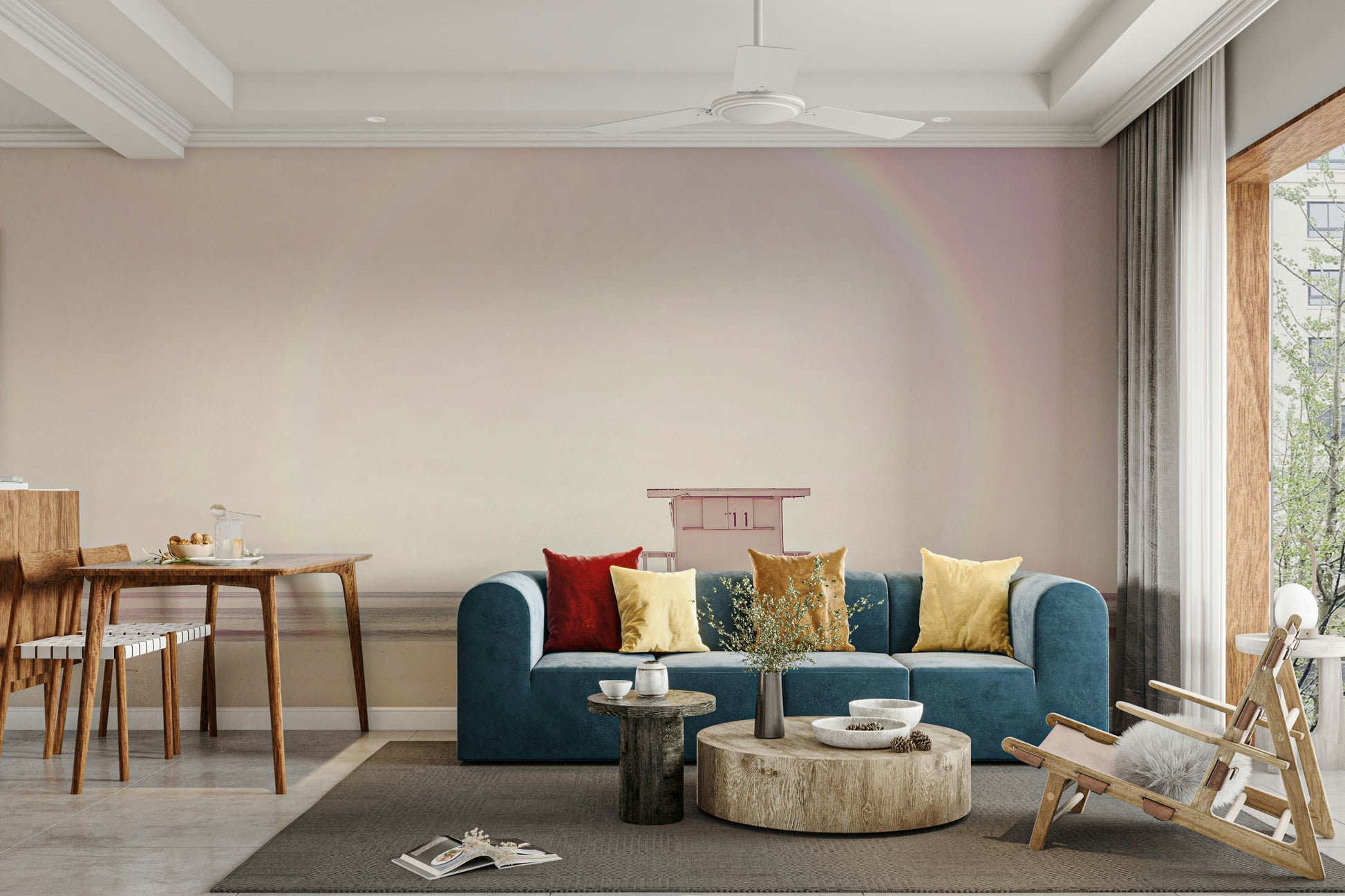 Nautical wallpaper with striped beach cabins

