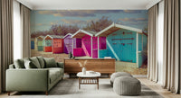 Beach Row Bliss wallpaper for walls, idyllic seaside retreat.