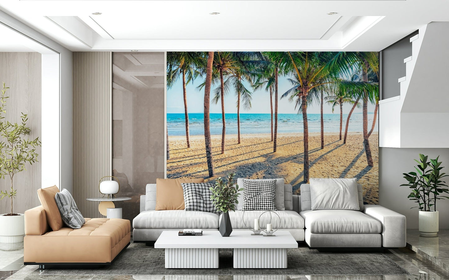 Exotic island grove Beach Palm Paradise wallpaper mural for rooms.