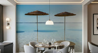 Two Beach Parasols wall mural light shallow water design home accent