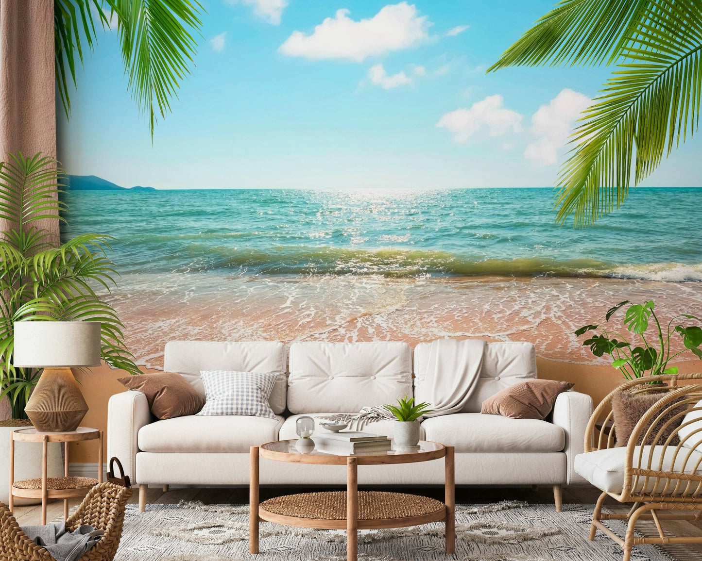 Beachside Bliss wallpaper mural: Tropical palm beach scene.