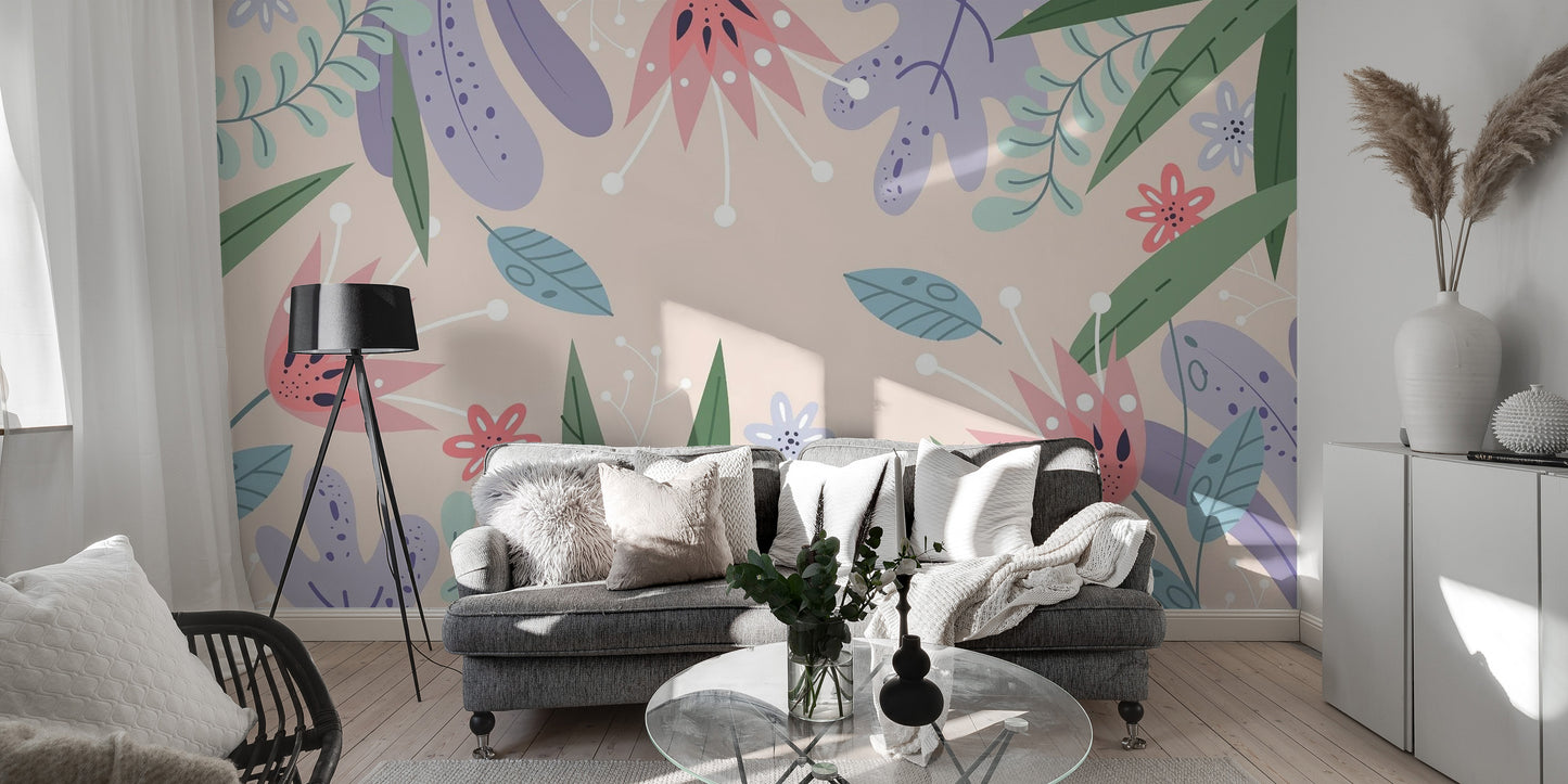 Elegant Abstract Leaves Flowers Wallpaper Mural
