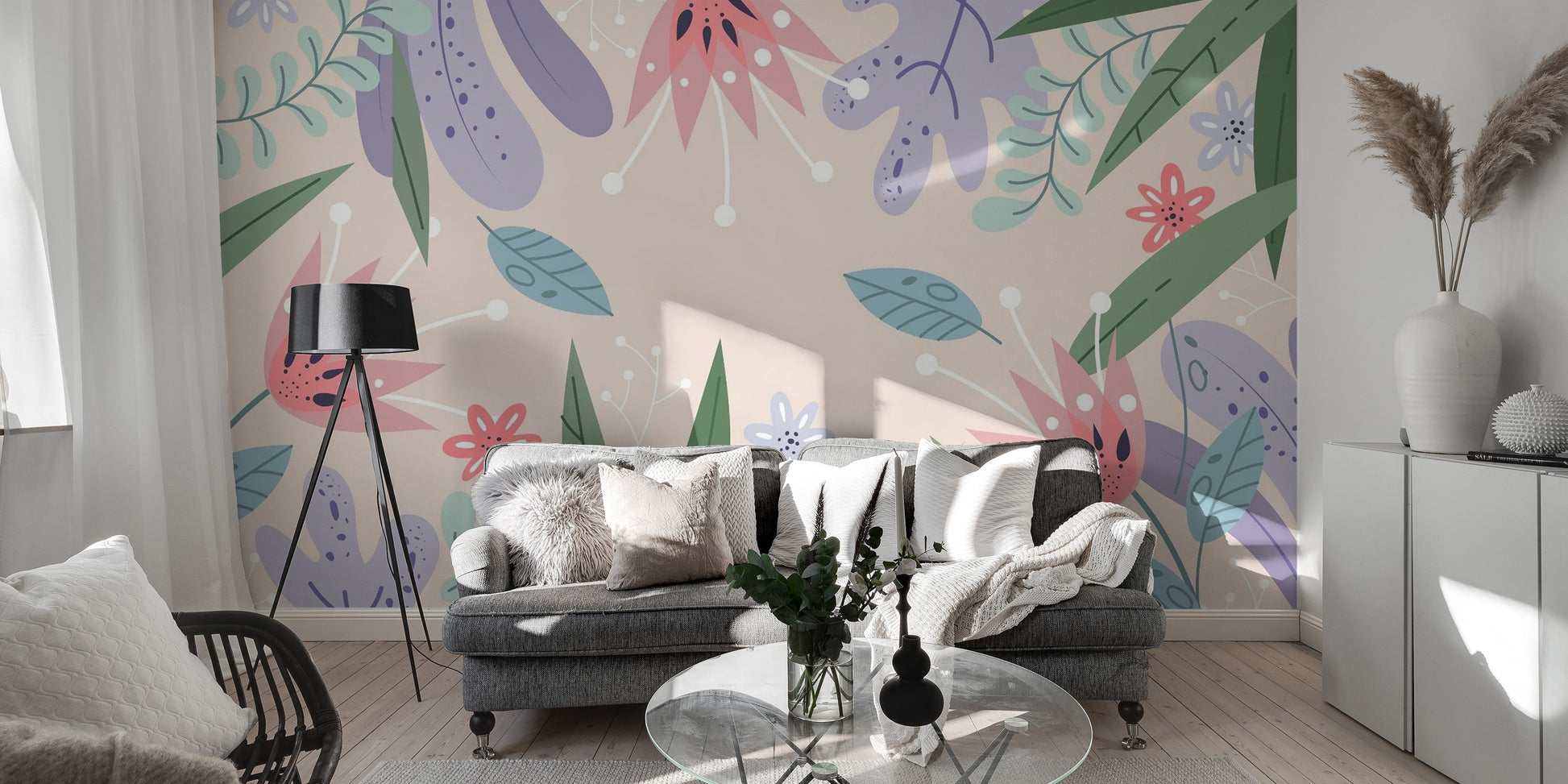 Elegant Abstract Leaves Flowers Wallpaper Mural
