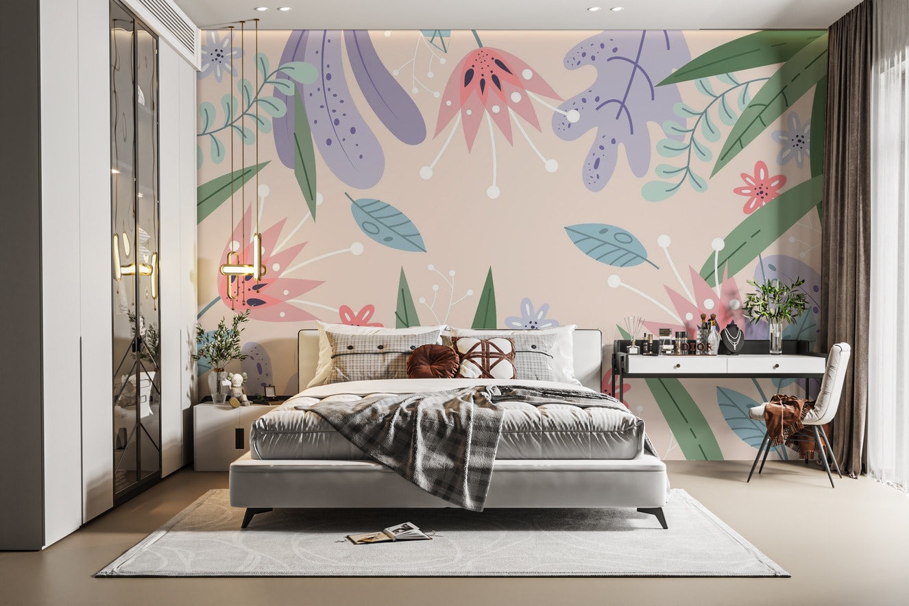 Abstract Leaves Flowers Wallpaper Mural design
