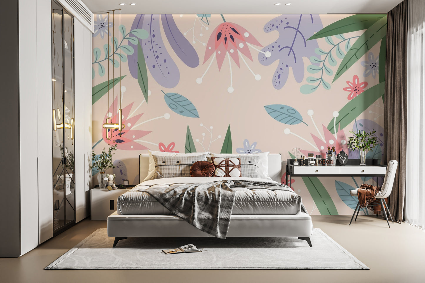 Abstract Leaves Flowers Wallpaper Mural design
