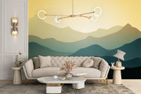 Scenic green mountain mural for walls