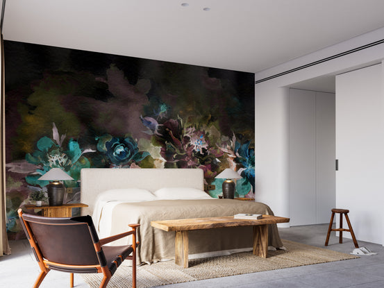 Beautiful Peony Flower wallpaper mural shown as a full feature wall that highlights the design