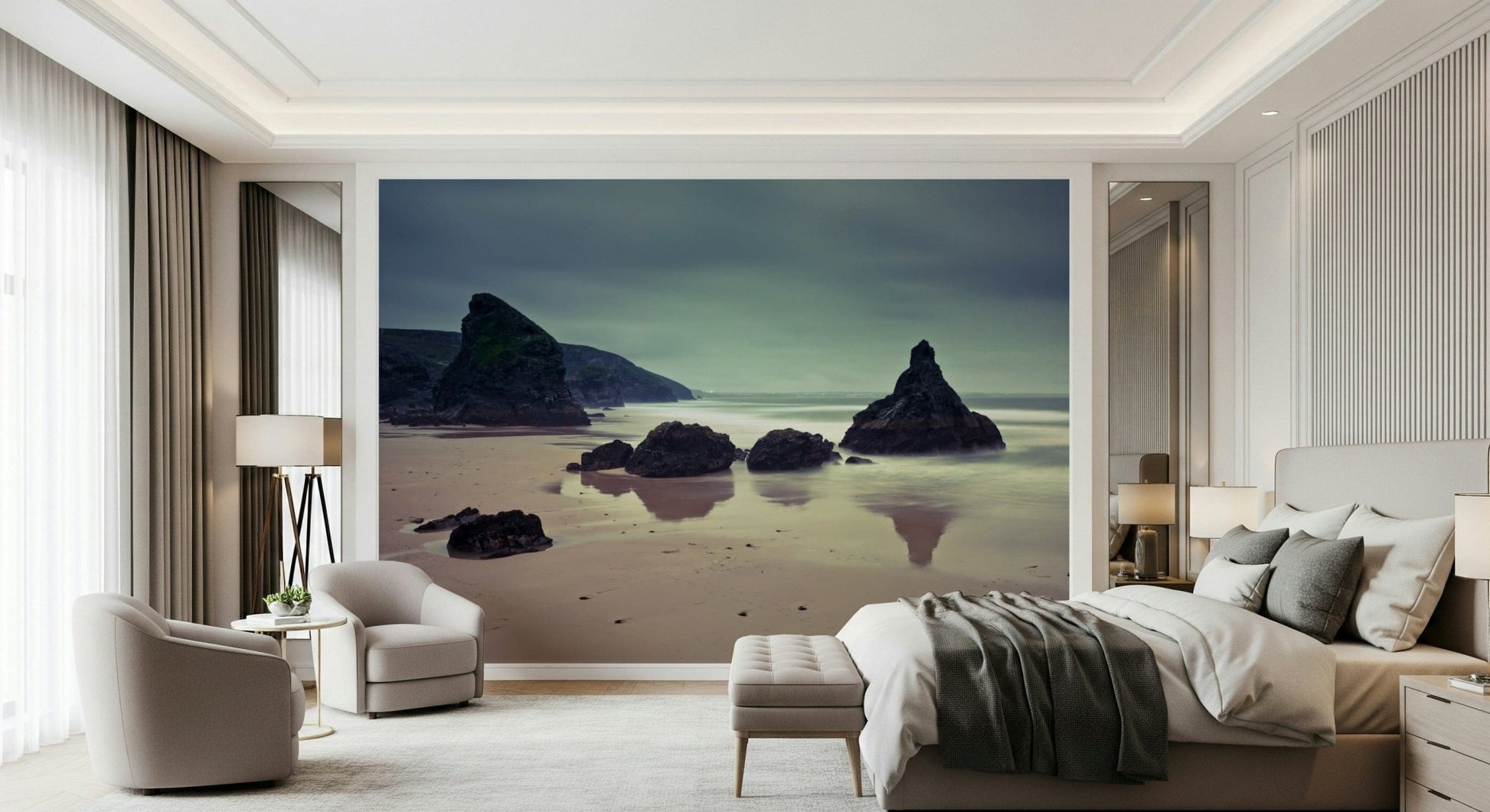 Bedruthan Steps coastal view in bright home office