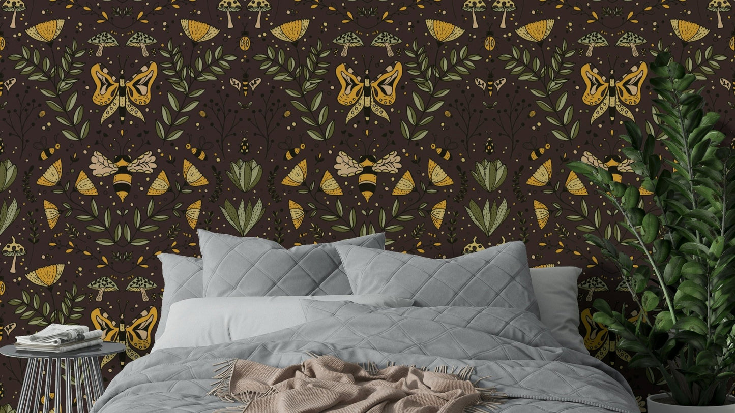 Close-up of a mushroom and a leaf.

