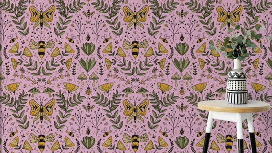 Bees, Butterflies, and Flowers mural for a nursery.

