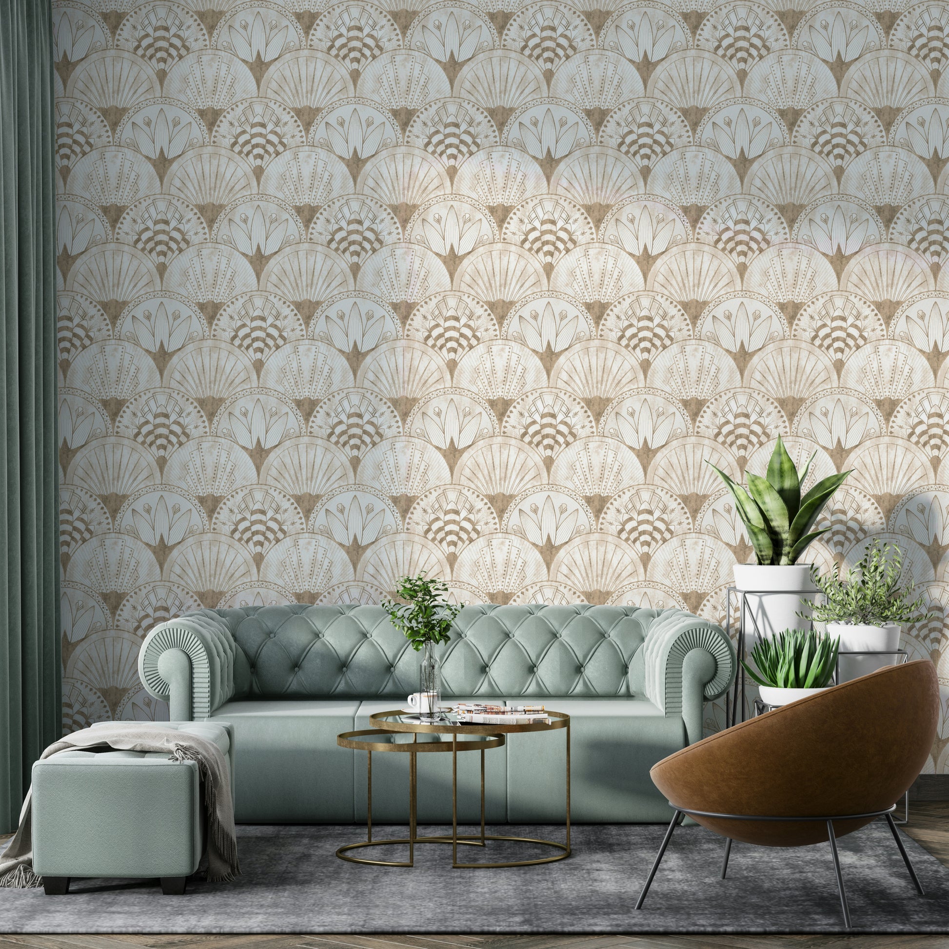 Cream white Art Deco mural

