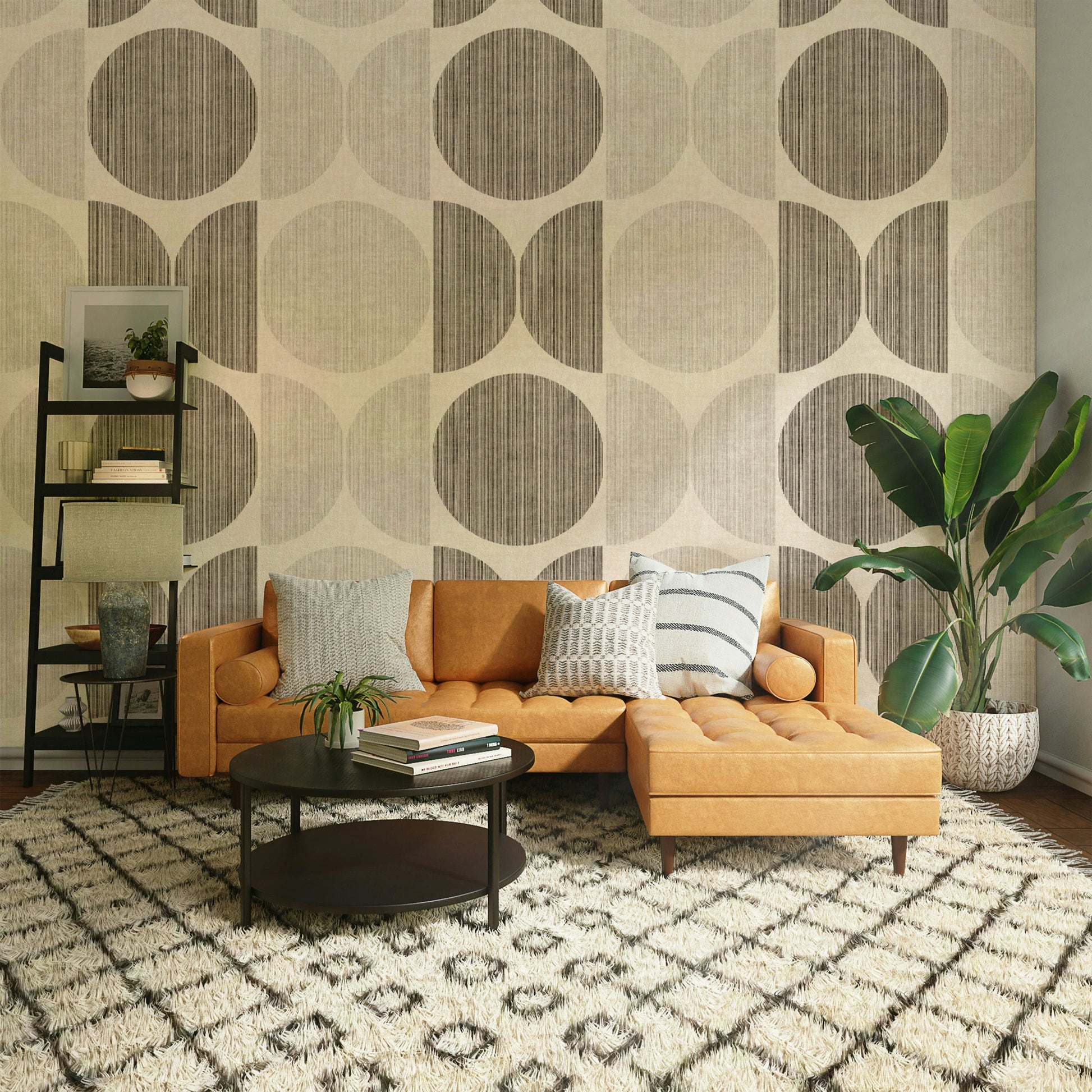 A beautiful retro geometric wall mural for a living room.

