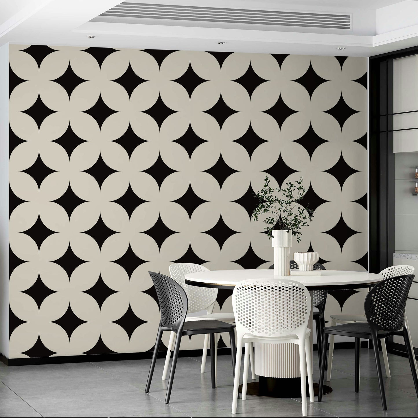 Bold geometric star tiling art deco wallpaper print.
