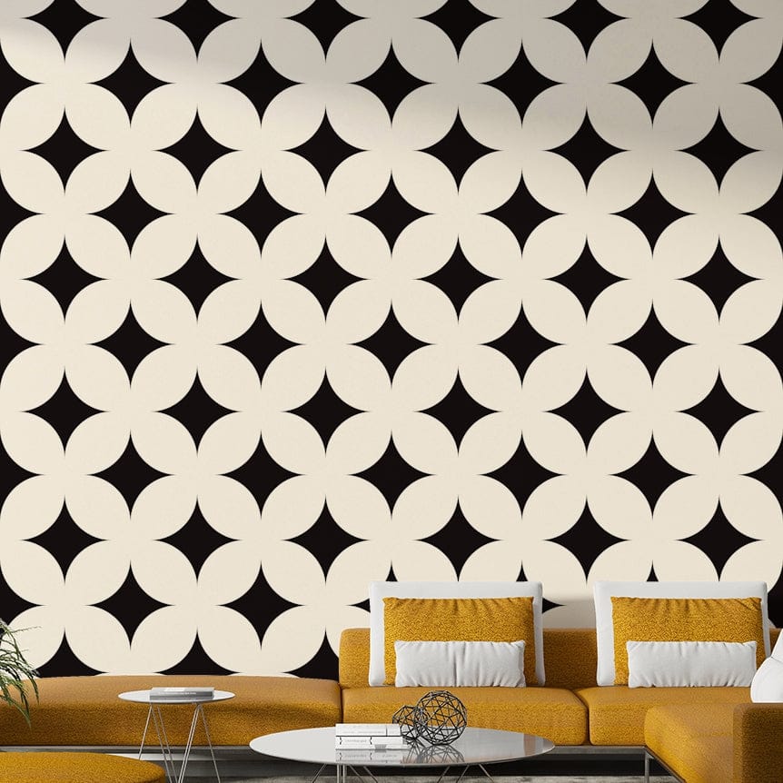 Stylish monochrome quatrefoil star wallpaper deco pattern.
