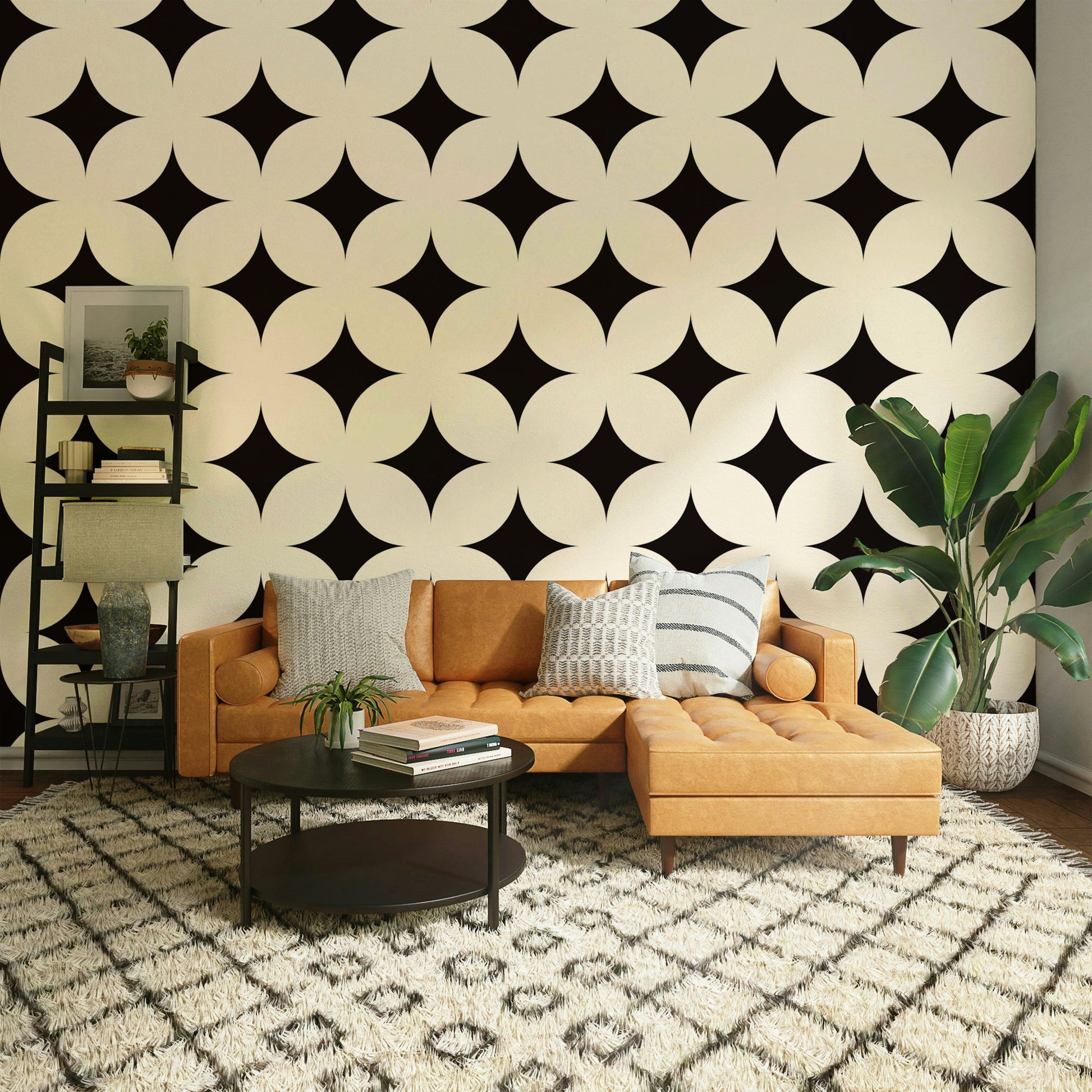 Mid-century modern star repeat wallpaper art deco.
