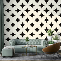 Sophisticated black starburst accent deco wallpaper decor.
