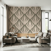 Decorative wallpaper featuring soft pastel botanical patterns arranged in a repeating vertical layout.