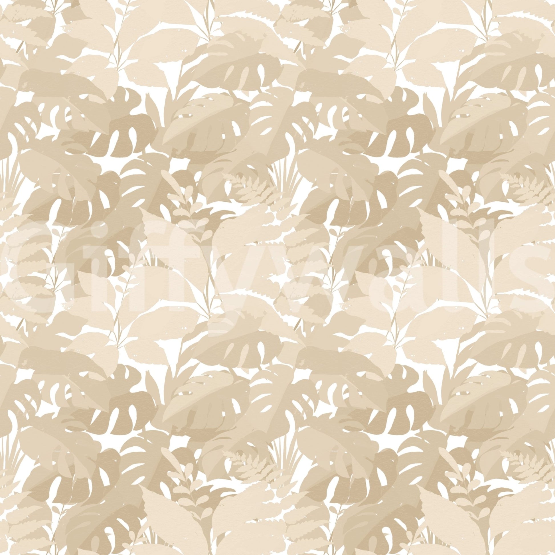 Tropical leaf wallpaper with calm beige botanical pattern