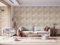 Beige botanical wallpaper with monstera leaves and tropical shapes