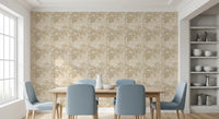 Repeating neutral wallpaper in soft beige botanical foliage tones