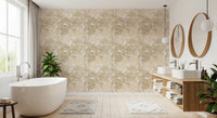Beige Botanical Embrace wallpaper with oversized leaf silhouettes