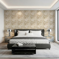 Bedroom Beige Botanical Embrace wallpaper with neutral leaf pattern