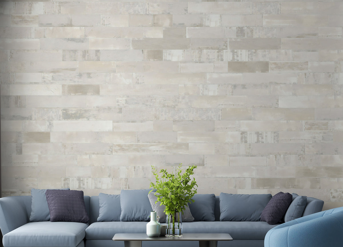 Beige Brick Textured wallpaper shown as a full feature wall that highlights the design