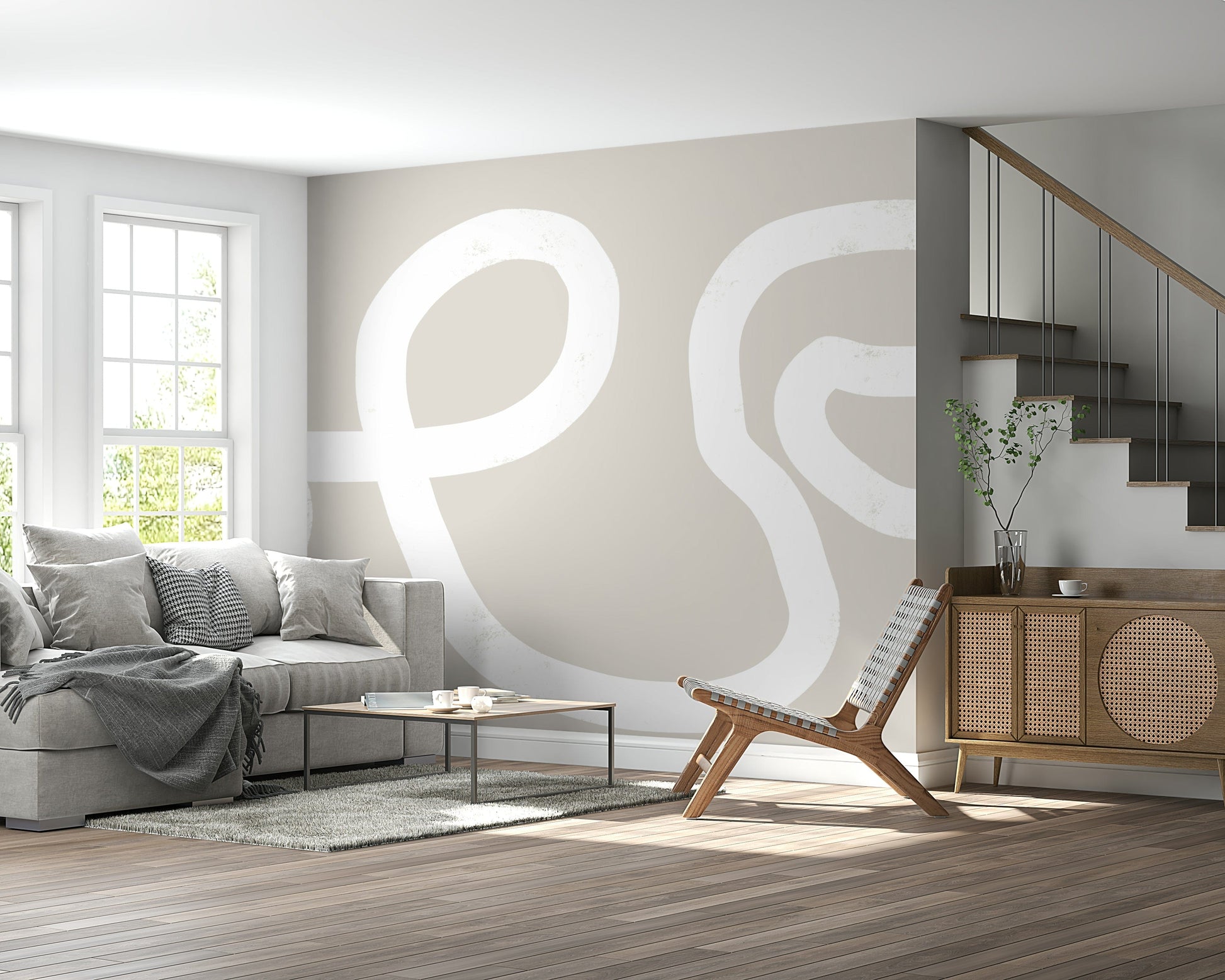 An artistic minimalist form mural for home decor.