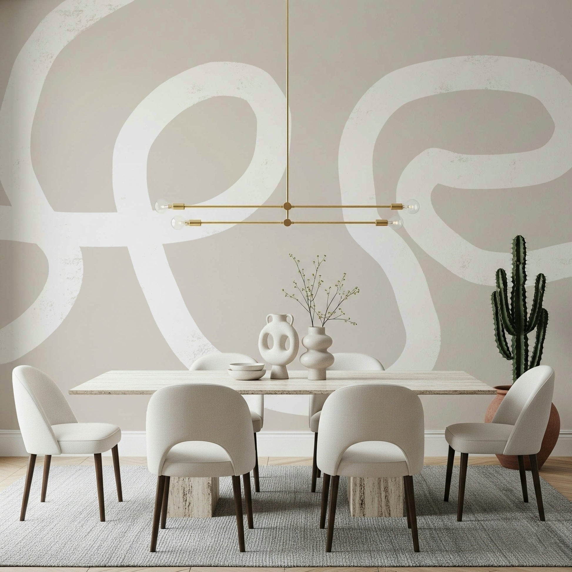 A beautiful modern art wall mural of delicate lines.