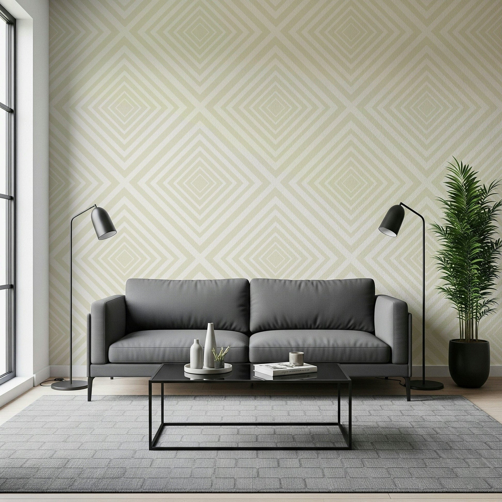 Beige Chevron stripe wallpaper mural, modern geometric design.