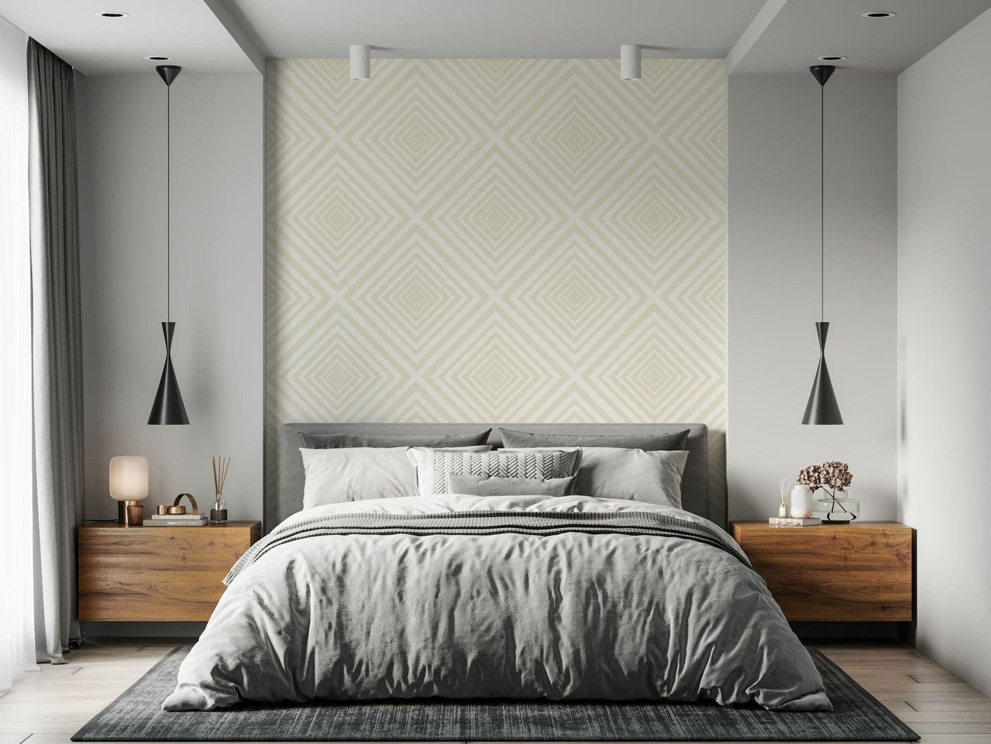 Delicate Beige Chevron wall art, criss-cross angular mural.