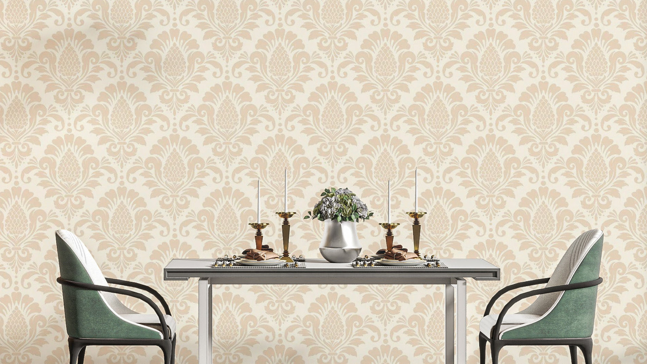 Beige damask artful wallpaper for classic walls
