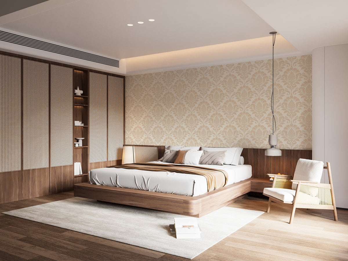 Neutral damask wallpaper for classy interiors
