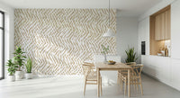 A graceful subtle abstract wall mural in cool, natural tones.

