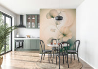 Elegant floral wall mural with whisper-soft petals and watercolor tones for serene interiors.