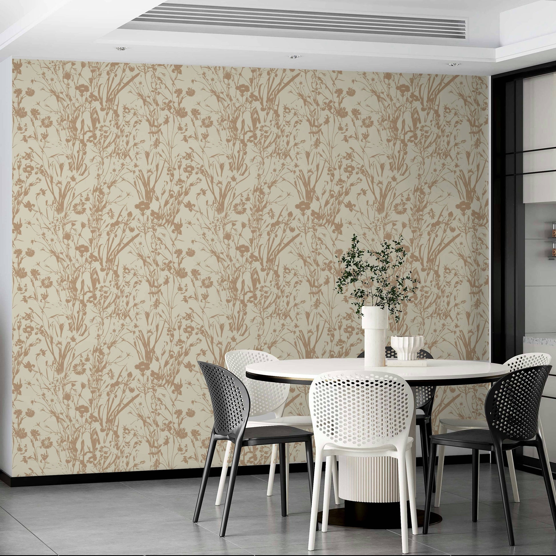 The image features abstract or stylized leaves, branches, or flowers.
